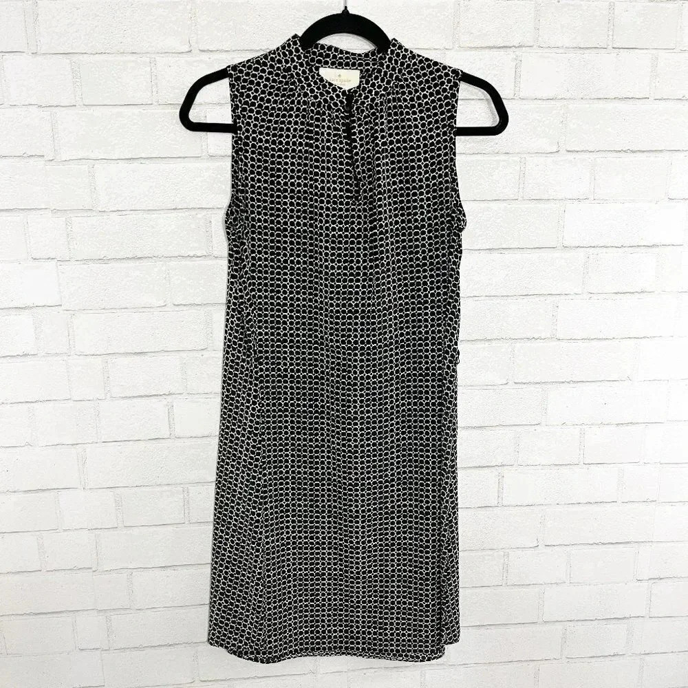 Kate Spade Black and White 100% Silk Sleeveless Shift Dress Women's Size XS
